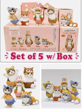 (Set of 5) Mofusand Cute Box Figure Cat Rabbit Costume Anime Cartoon (5 Styles)